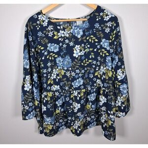 Time & Tru Dark Floral Womens Top Plus Sz XXL Cottagecore Bloomcore Peasant